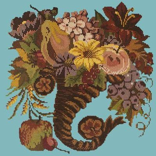 Autumn Cornucopia Needlepoint Kit Kits Elizabeth Bradley Design Duck Egg Blue 
