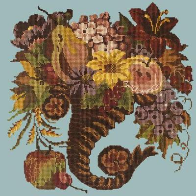 Autumn Cornucopia Needlepoint Kit Kits Elizabeth Bradley Design Pale Blue 
