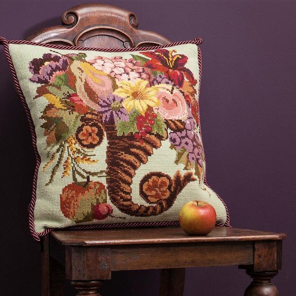 Autumn Cornucopia Needlepoint Kit Kits Elizabeth Bradley Design Pale Green 
