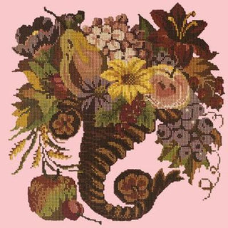 Autumn Cornucopia Needlepoint Kit Kits Elizabeth Bradley Design Pale Rose 
