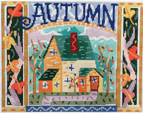 Autumn House and Leaves Painted Canvas Birds of a Feather 