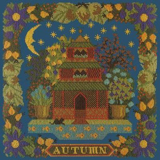 Autumn Sampler Needlepoint Kit Kits Elizabeth Bradley Design Dark Blue 
