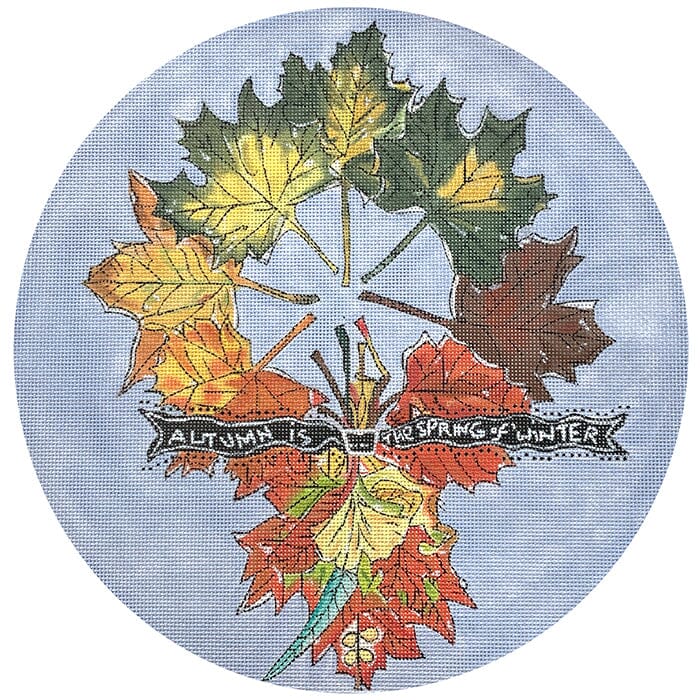 Autumn Wreath of Leaves Painted Canvas Cooper Oaks Design  - 1