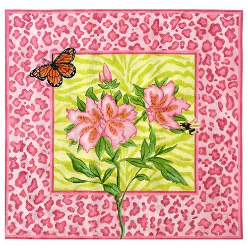 Azaleas w/ Cheetah & Zebra Painted Canvas Kate Dickerson Needlepoint Collections 