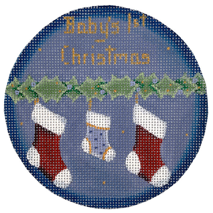 Babies First Bootie   Boy Painted Canvas Rebecca Wood Designs 
