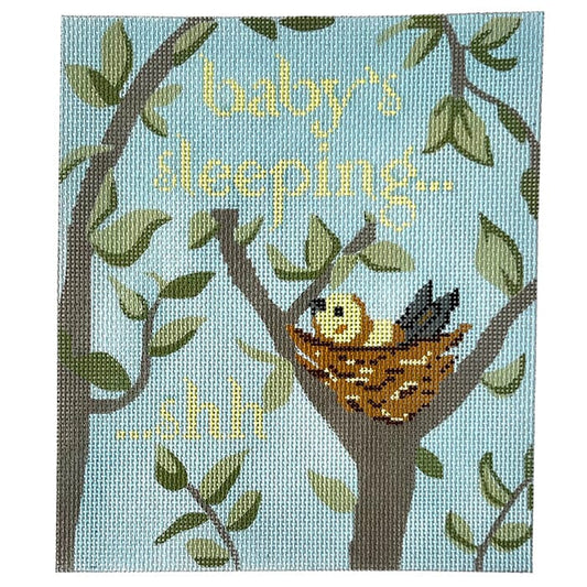 Baby Bird Sleeping Painted Canvas Susan Battle Needlepoint 