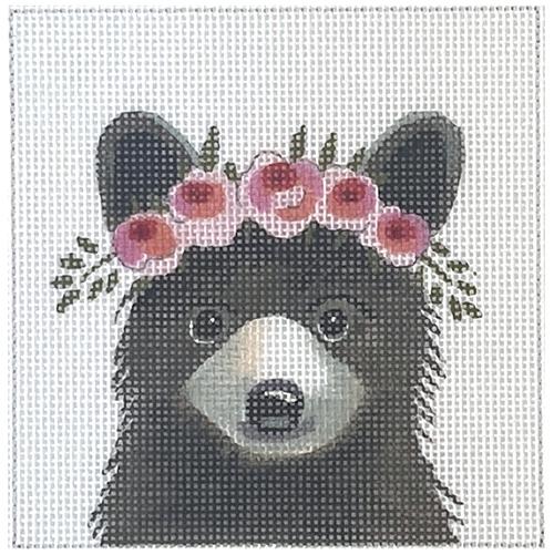Baby Black Bear with Floral Crown Painted Canvas Colors of Praise 