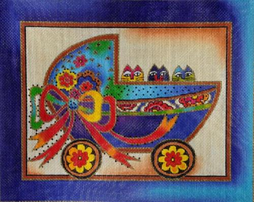 Baby Cats in Buggy Painted Canvas Laurel Burch  - 1