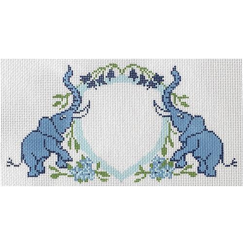 Baby Elephant Crest   Blue Painted Canvas KCN Designers  - 1