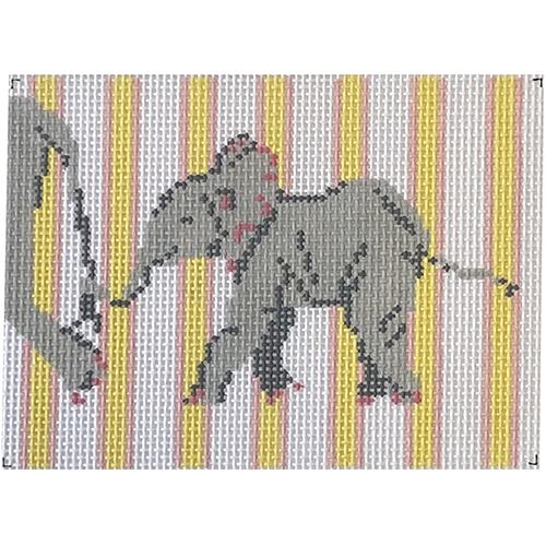 Baby Elephant Hang On! on 13 Painted Canvas Blue Ridge Stitchery 