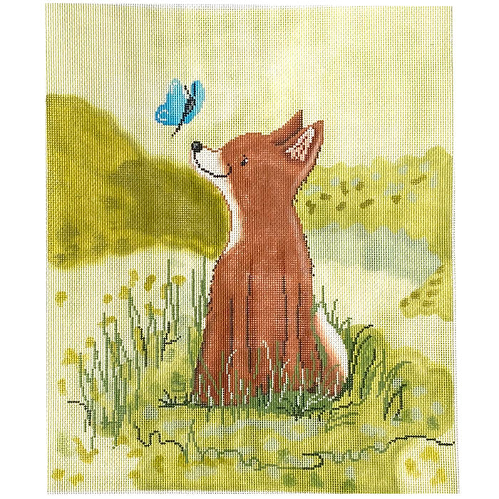 Baby Fox and Butterfly Painted Canvas Patti Mann  - 1