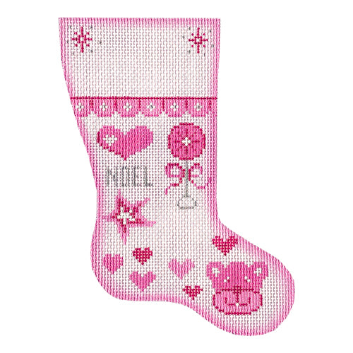 Baby Girl Pink Mini Stocking Painted Canvas Patti Mann  - 1
