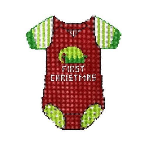 Baby Onesie   1st Christmas with Elf Hat Painted Canvas The Meredith Collection  - 1