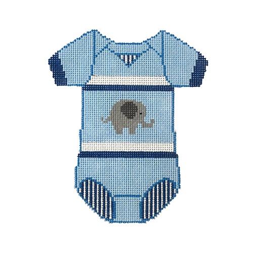 Baby Onesie - Blue with Elephant Painted Canvas The Meredith Collection 