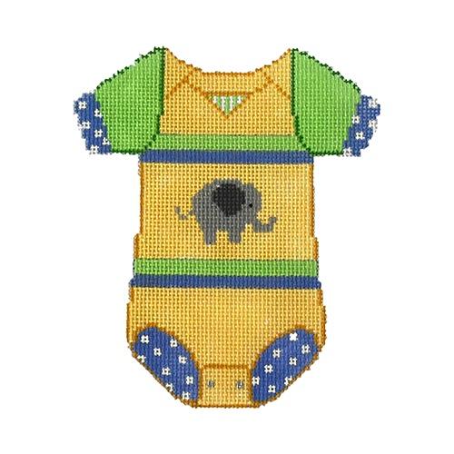 Baby Onesie   Yellow with Elephant Painted Canvas The Meredith Collection 
