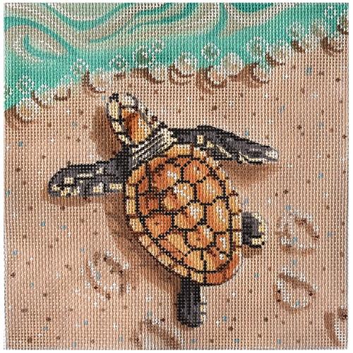 Baby Sea Turtle on Beach Painted Canvas Labors of Love Needlepoint 