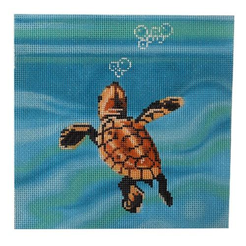 Baby Sea Turtle Swimming Painted Canvas Labors of Love Needlepoint 