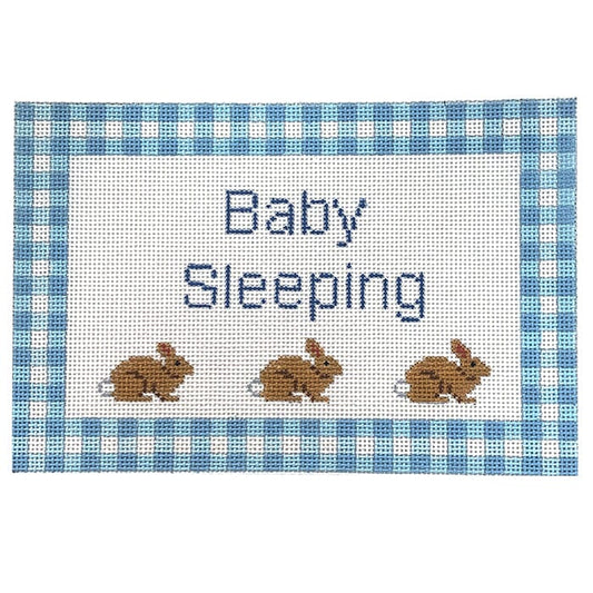 Baby Sleeping Bunnies Blue Gingham Painted Canvas Kristine Kingston 