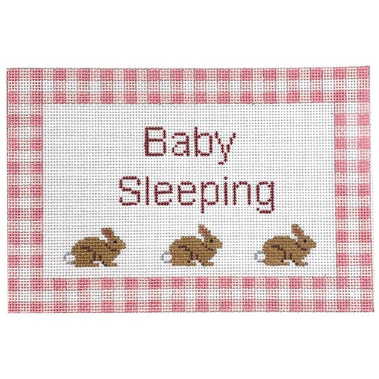 Baby Sleeping Bunnies Pink Gingham Painted Canvas Kristine Kingston 