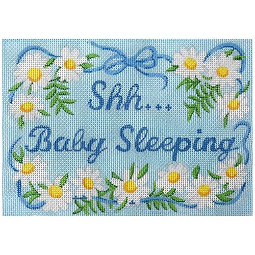 Baby Sleeping - Daisies on Blue Painted Canvas Kate Dickerson Needlepoint Collections 