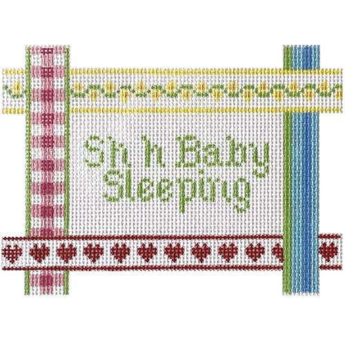 Baby Sleeping with Ribbons Border Painted Canvas All About Stitching/The Collection Design 