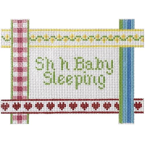 Baby Sleeping with Ribbons Border Painted Canvas All About Stitching/The Collection Design 
