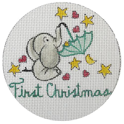 Baby's First Christmas Elephant & Stars Painted Canvas Alice Peterson Company  - 1