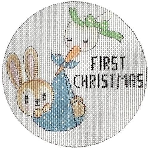 Baby's First Christmas   Stork & Boy Bunny Painted Canvas Alice Peterson Company  - 1