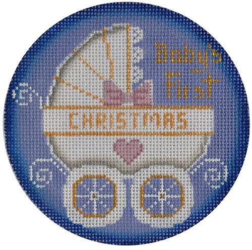 Baby's First Christmas Stroller Painted Canvas Rebecca Wood Designs  - 1