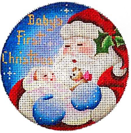Baby's First, Girl Ornament Painted Canvas Rebecca Wood Designs  - 1