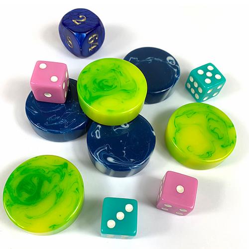 Backgammon Accessory Set   Blue, Emerald, Lime Accessories Kate Dickerson Needlepoint Collections  - 1