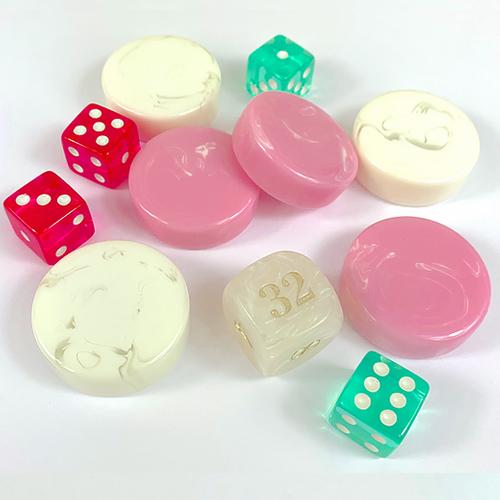 Backgammon Accessory Set   Pink, White, Turquoise Accessories Kate Dickerson Needlepoint Collections  - 1