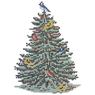 Backyard Birds Tree on 18 Painted Canvas Needle Crossings 
