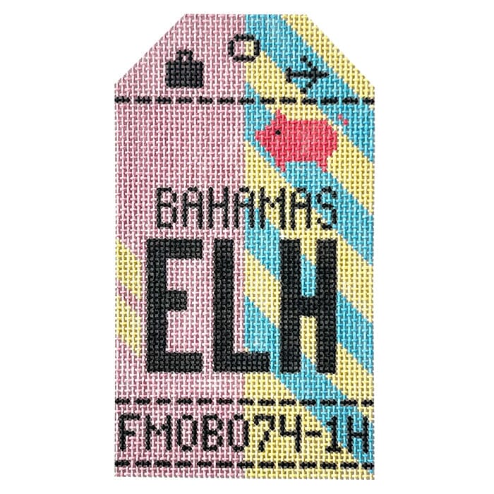 Bahamas ELH Travel Tag Painted Canvas Hedgehog Needlepoint 
