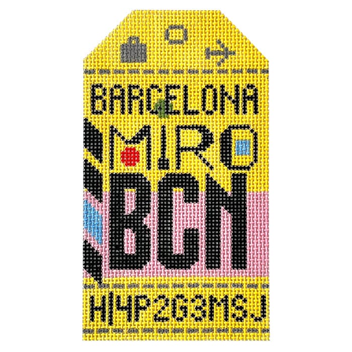 Barcelona BCN Travel Tag Painted Canvas Hedgehog Needlepoint 
