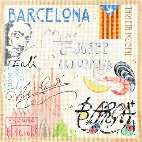 Barcelona Collage Painted Canvas Kate Dickerson Needlepoint Collections 