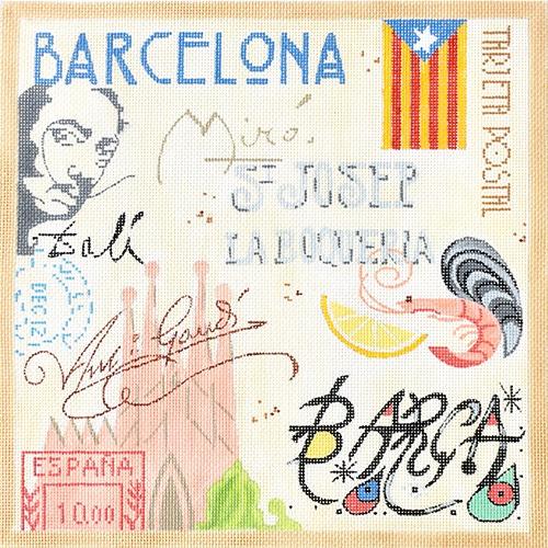 Barcelona Collage Painted Canvas Kate Dickerson Needlepoint Collections 
