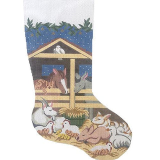 Barnyard Animals Christmas Stocking Painted Canvas Silver Needle 

