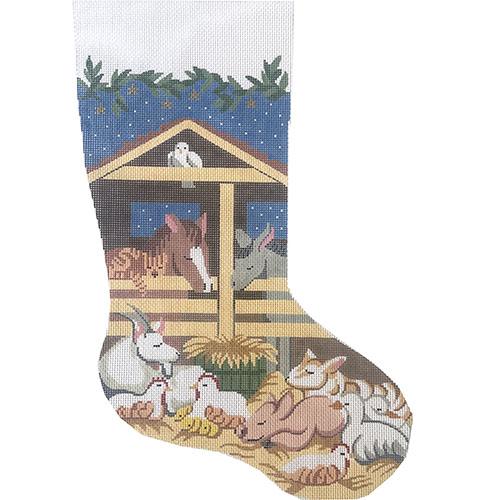 Barnyard Animals Christmas Stocking Painted Canvas Silver Needle 
