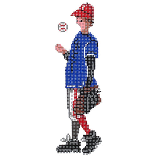 Baseball Player   Blue Uniform Painted Canvas Patti Mann  - 1