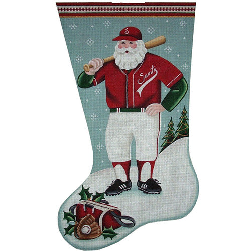 Baseball Santa Stocking on 13 Painted Canvas Rebecca Wood Designs 
