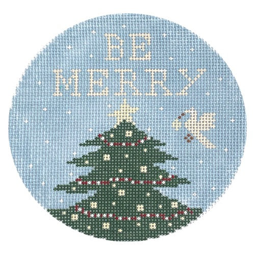 Be Merry Dove & Tree Round Painted Canvas Hello Tess 