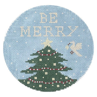 Be Merry Dove & Tree Round Painted Canvas Hello Tess 
