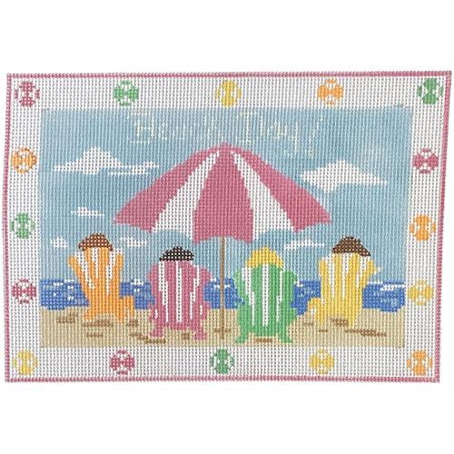 Beach Day Sign with Border on 18 Painted Canvas Tina Griffin Designs  - 1