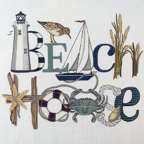 Beach House Words with Lighthouse Painted Canvas Mary Lake Thompson 
