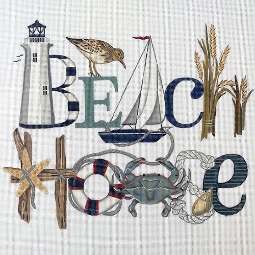 Beach House Words with Lighthouse Painted Canvas Mary Lake Thompson  - 1