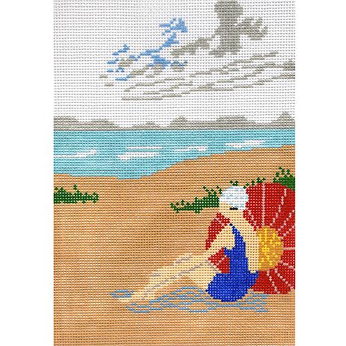 Beach Lady (Plum Stitchery) Painted Canvas The Plum Stitchery 