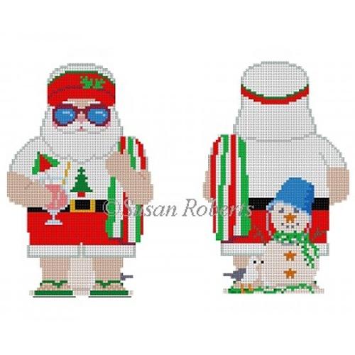 Beach Santa Two Sided Painted Canvas Susan Roberts Needlepoint Designs Inc. 