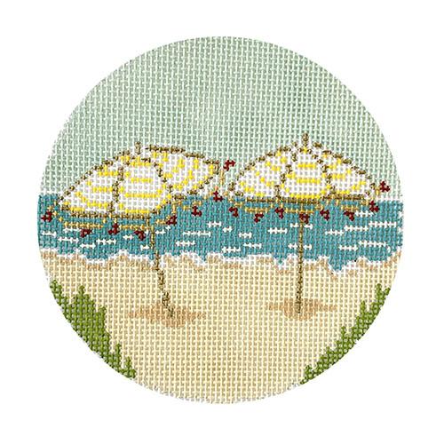 Beach Umbrellas Round Painted Canvas The Plum Stitchery  - 1