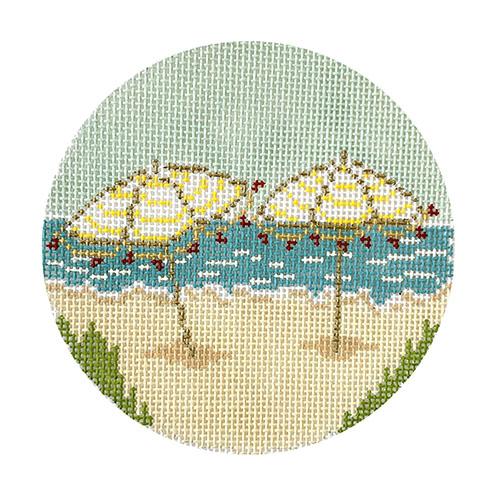 Beach Umbrellas Round Painted Canvas The Plum Stitchery 